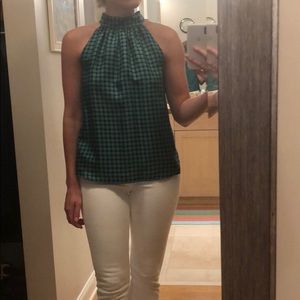 Elizabeth McKay halter silk geometric print top